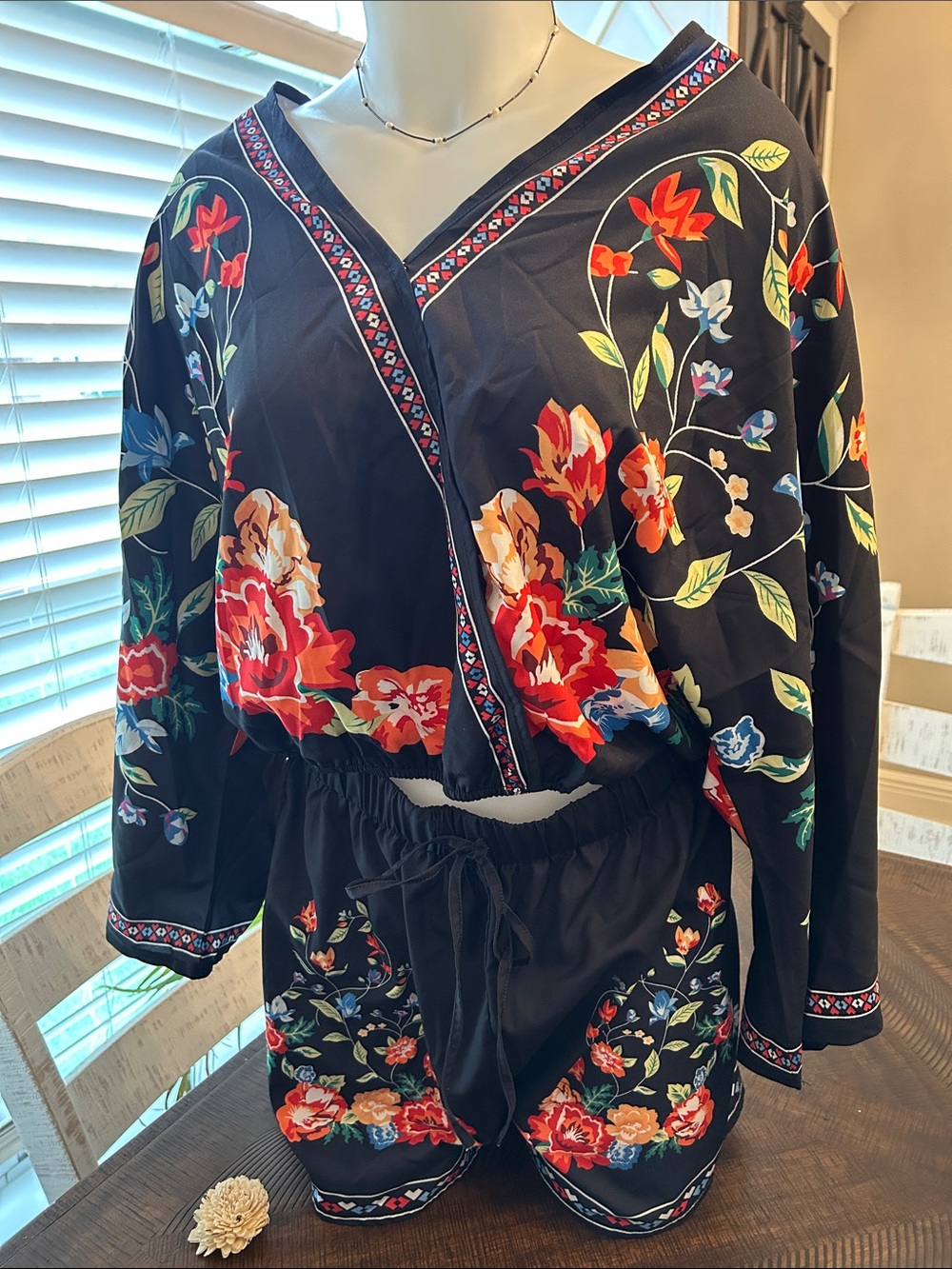 Women’s Floral Black Two-Piece Set